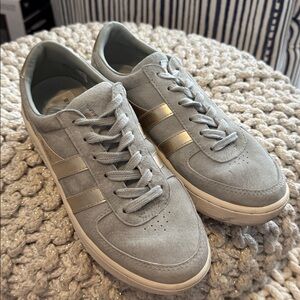 Gola Gray Suede Platform Sneakers with Gold Stripes